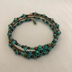 Green and Bronze Beaded Memory Wire Bracelet